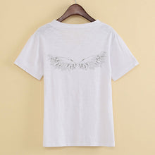New  Women T shirts Fashion T-shirt Woman V-neck Short Sleeve Angel wings Diamond Bling Female Tops Plus Size t shirt 72538 SM6