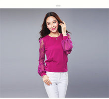 New  summer spring Plus Size Women blouse Lace Hollow Out Chiffon All-match O-neck Casual Puff Sleeve Shirts 72379 SM6