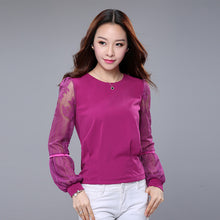 New  summer spring Plus Size Women blouse Lace Hollow Out Chiffon All-match O-neck Casual Puff Sleeve Shirts 72379 SM6