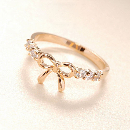 Girl's elegant Bow Rings Plated accessories Gold Silver rings Fine Lovers Korean Jewelry Simple Crystal CF