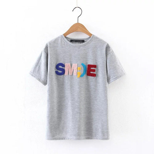 New Arrival  Summer Women T Shirt Casual O Neck Short Sleeve tshirt Letter Print Female Embroidery Tops Tees 72350 SM6