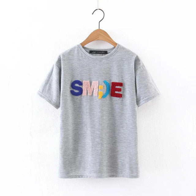 New Arrival  Summer Women T Shirt Casual O Neck Short Sleeve tshirt Letter Print Female Embroidery Tops Tees 72350 SM6