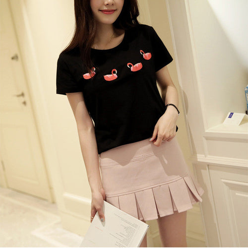 New Arrival  Summer Women T- Shirt Casual O-Neck Short Sleeve tshirts Animal letter Female Embroidery Tops T shirt 72400 SM6