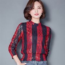 New Arrival  Women Shirts Elegant Lace Blouse Striped Nine Quarter Sleeves Shirt Summer Spring Blusas Slim Tops 72579 SM6