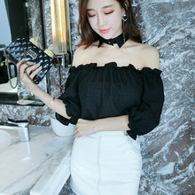 New Arrival  Women Shirts Sexy Chiffon Blouse Half Sleeve Shirt Hanging neck Blouses Woman Tops Plus Size 72723 SM6