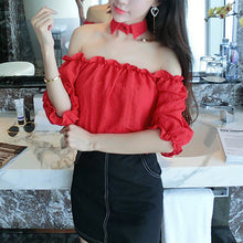 New Arrival  Women Shirts Sexy Chiffon Blouse Half Sleeve Shirt Hanging neck Blouses Woman Tops Plus Size 72723 SM6