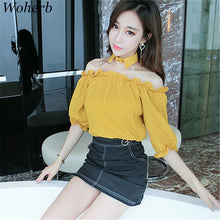 New Arrival  Women Shirts Sexy Chiffon Blouse Half Sleeve Shirt Hanging neck Blouses Woman Tops Plus Size 72723 SM6