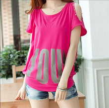New Arrive  Summer Leakage Shoulder Cotton Rivet Woman T-shirt big size o-neck Casual women Bat T-shirts Tops Tees 30617 SM6