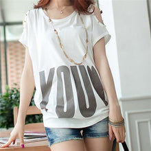 New Arrive  Summer Leakage Shoulder Cotton Rivet Woman T-shirt big size o-neck Casual women Bat T-shirts Tops Tees 30617 SM6