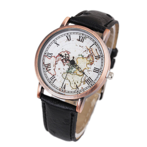 Design Women Men Reloj Mujer Rhinestone Relogio World Map Printed Watches Quartz Dress Watch Vintage Lady Dress Reloj CF