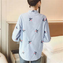 New Fashion  Elegant Summer Embroidery Shirt Women Striped Blouses Slim Woman Tops Full Sleeve Blusas 72595 SM6