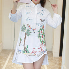 New Fashion  Korean Style Embroidery Bird Shirt Women Blouses Woman Loose Tops Full Sleeve Long Blusas 72597 SM6