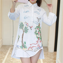New Fashion  Korean Style Embroidery Bird Shirt Women Blouses Woman Loose Tops Full Sleeve Long Blusas 72597 SM6