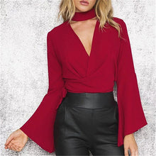 New Fashion  Summer Waist Bow tie Shirt Women Blouses Sexy Woman Tops Full flare Sleeve Blusas Hanging neck Hollow Out SM6