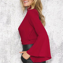 New Fashion  Summer Waist Bow tie Shirt Women Blouses Sexy Woman Tops Full flare Sleeve Blusas Hanging neck Hollow Out SM6