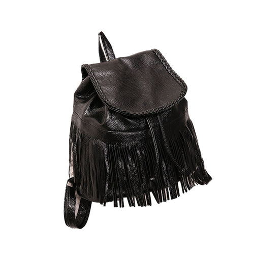 Design PU Leather Women Backpack Casual School Bags For Teenagers Girls Back Packs Tassel Bolsa CF