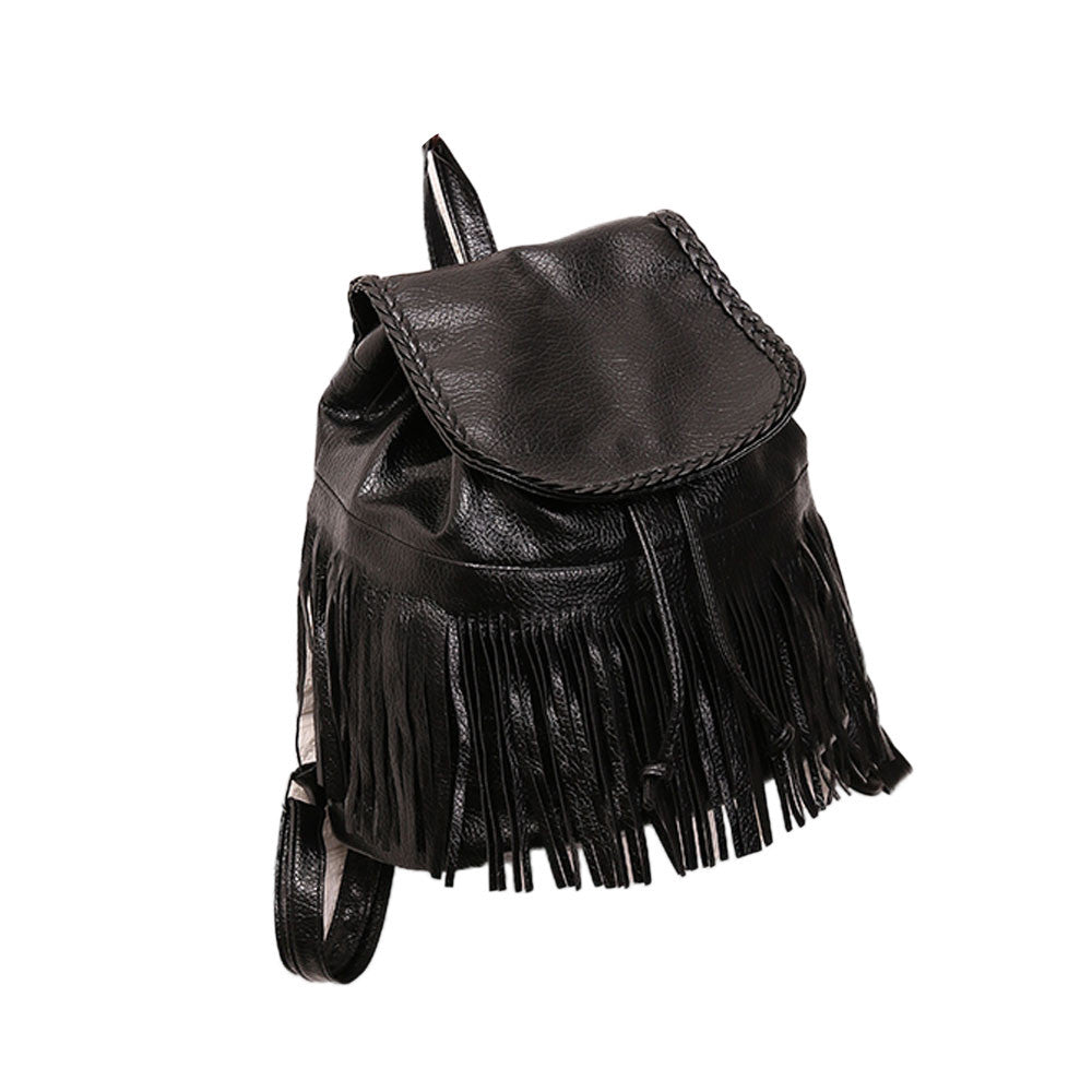 Design PU Leather Women Backpack Casual School Bags For Teenagers Girls Back Packs Tassel Bolsa CF
