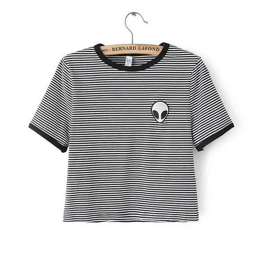 New Fashion European Style Women T-shirt  Summer O-neck Short Sleeve Embroidered Alien T Shirts Female Harajuku Tops 31405 SM6