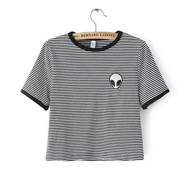 New Fashion European Style Women T-shirt  Summer O-neck Short Sleeve Embroidered Alien T Shirts Female Harajuku Tops 31405 SM6