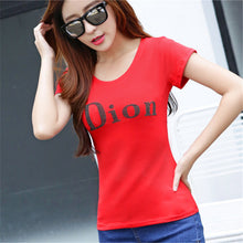 New Fashion Short Sleeve T-shirts Plus Size Female Letter Print T shirts Top O-neck Women Diamonds Bling t shirt 71843 SM6