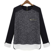 New Fashion Women Blouses Chiffon Knitted Patchwork Long Sleeve Thick Shirt Blusas Femininas Plus size Tops 70065 SM6