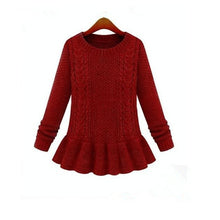 New Fashion Women Jumpers Sweater Long Sleeve O-neck Ruffles Knitted Pullover Sweater Women Casual Sweater 70119 SM6
