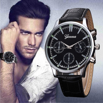 Mens Watches Geneva Top Luxury Retro Design PU Leather Band Military Clock Relogio Masculino Analog Quartz Watch CF