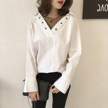 New Plus Size Woman Tops  Summer Sexy Gauze V-neck Patckwork Hollow Out Blouses Long Sleeve Loose White Shirt S-4XL 33011 SM6