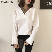 New Plus Size Woman Tops  Summer Sexy Gauze V-neck Patckwork Hollow Out Blouses Long Sleeve Loose White Shirt S-4XL 33011 SM6