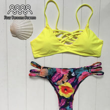New bikinis Floral Bikini set Sexy padded bandage swimming suit women bathing suit strap push yellow HD3 CF
