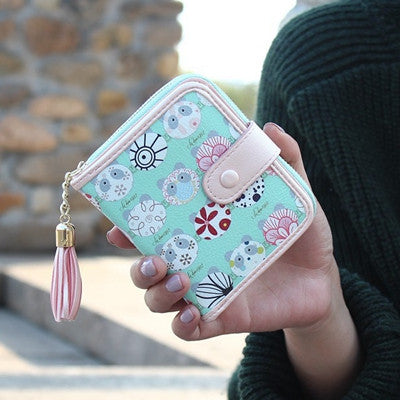 Clutch Wallet Lady Women Purse Short Small Bag womens Cute Printed Girl Card Holder Purses with Tassels CF
