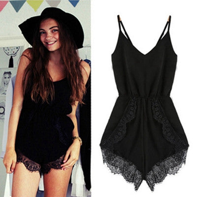 ly Design Women Strap Sleeveless Lace Chiffon Party Jumpsuit Rompers Playsuit White Black Sexy Combinaison CF