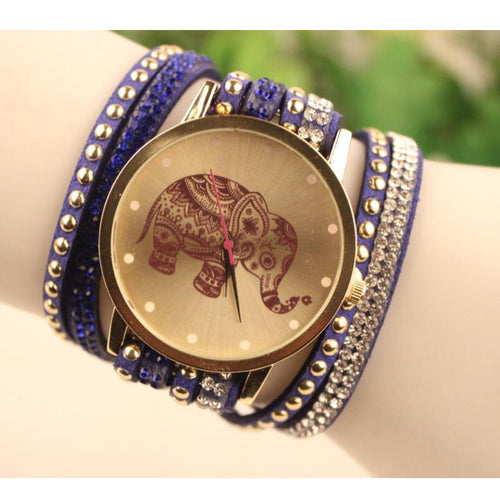ly Design Women Watces Luxury Rhinestone Watch Leather Velvet Crystal Bracelet Watch Elephant Pattern Clock CF