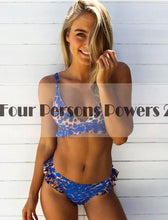 New Style Sexy White Flower Print Low-Waist Bra Beach Bikini Set Women's Shoulder Brazil Bottom Swimwear Women Bikini CF