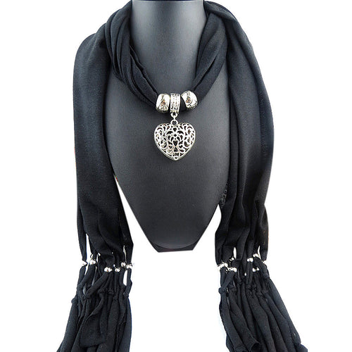 Ladies Jewellery Heart Gemstone Necklace Scarf Stole Charm Tassel Warm Scarves Accessories CF