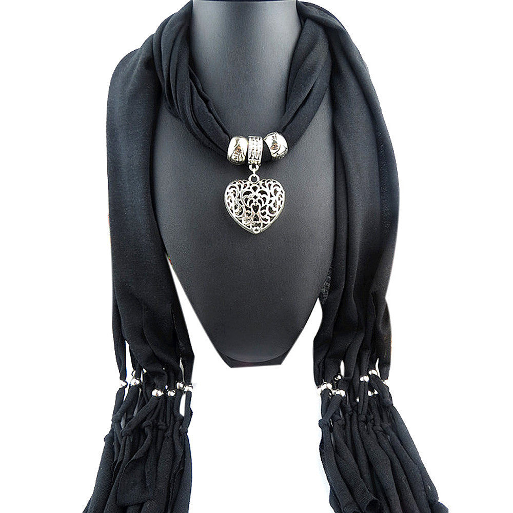 Ladies Jewellery Heart Gemstone Necklace Scarf Stole Charm Tassel Warm Scarves Accessories CF