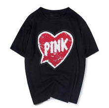 Woman T-shirts  Harajuku Summer Pink Letters Sequins Short Sleeves Tops Tee Female O-neck Loose T-shirt 33022 SM6
