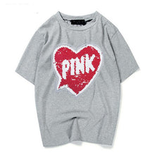 Woman T-shirts  Harajuku Summer Pink Letters Sequins Short Sleeves Tops Tee Female O-neck Loose T-shirt 33022 SM6