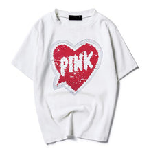 Woman T-shirts  Harajuku Summer Pink Letters Sequins Short Sleeves Tops Tee Female O-neck Loose T-shirt 33022 SM6