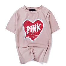 Woman T-shirts  Harajuku Summer Pink Letters Sequins Short Sleeves Tops Tee Female O-neck Loose T-shirt 33022 SM6