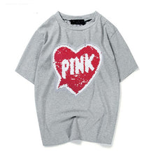 Woman T-shirts  Harajuku Summer Pink Letters Sequins Short Sleeves Tops Tee Female O-neck Loose T-shirt 33022 SM6